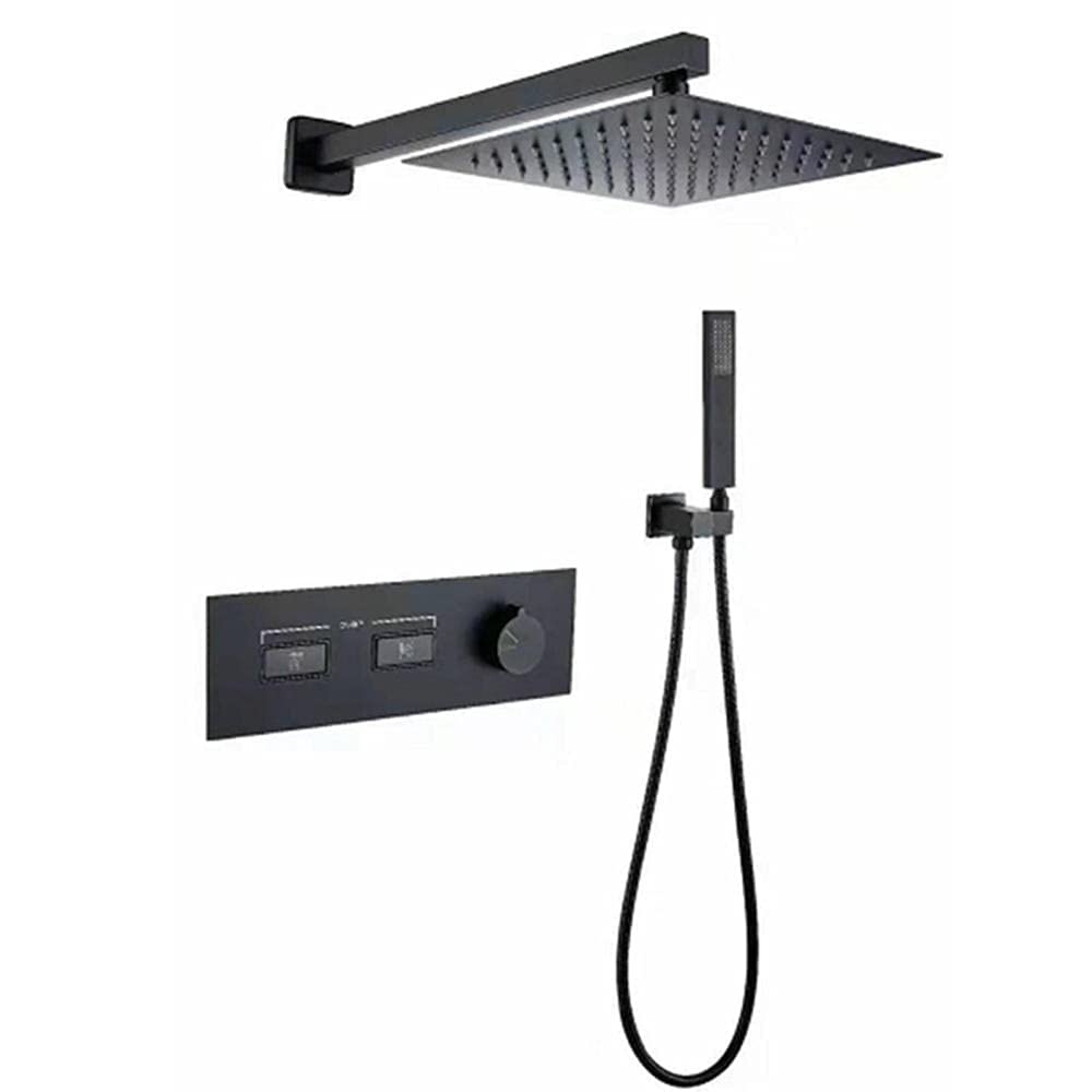 Kit de douche encastré noir mitigeur de douche à effet pluie 25,4 cm et douchette