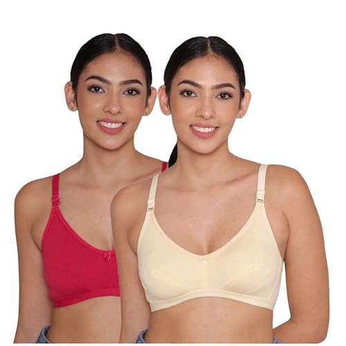 Image of INKURV Everyday Bra for Women's and Girls | Non Padded | Non Wired | Full Coverage Bra in Rich Cotton Fabric - Paris | Combo of 2 |