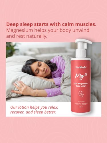 Image of FemiSafe Magnesium Sleep Body Lotion 20% Magnesium Chloride, Muscle & Leg Cramp Relief, Hydrating with Almond Oil, Chamomile, Lavender, Vitamin E + Aloe, Better Sleep Quality, Non-Greasy (2)