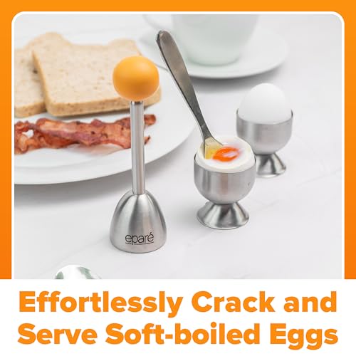 Eparé Egg Topper Cutter Set – Stainless Steel Egg Cracker Tool & Egg Shell Opener – Egg Cups for Soft Boiled Eggs – Boiled Egg Holder – Egg Spoons and Egg Opener Tool for Breakfast