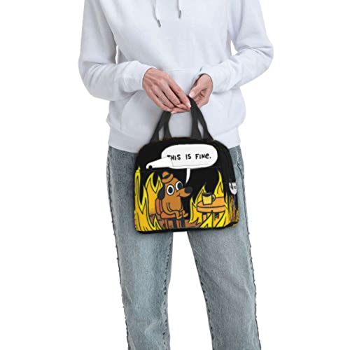 Wuozoi This Is Fine Dog Funny Lunch Bag Lunch Box Meal Tote For Picnic Camping Work Travel, One Size #TOP5
