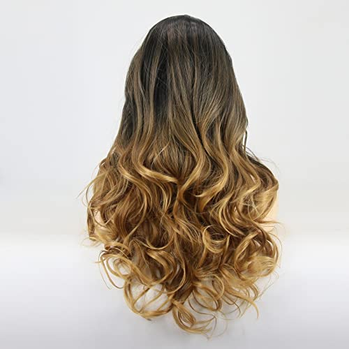 Towarm Long Wavy Ombre Brown Wig Middle Part Synthetic Wigs for Women Glueless High Temperature Fiber Cosplay Daily Wear Wig (R2/30/27) - Image 3