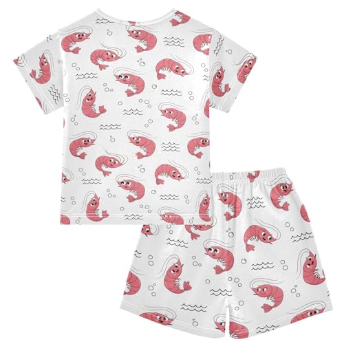 Pajama Short Sets Cute Shrimp Pattern Soft Cotton Summer Sleepwear 2 Piece PJS Size 5-14T2