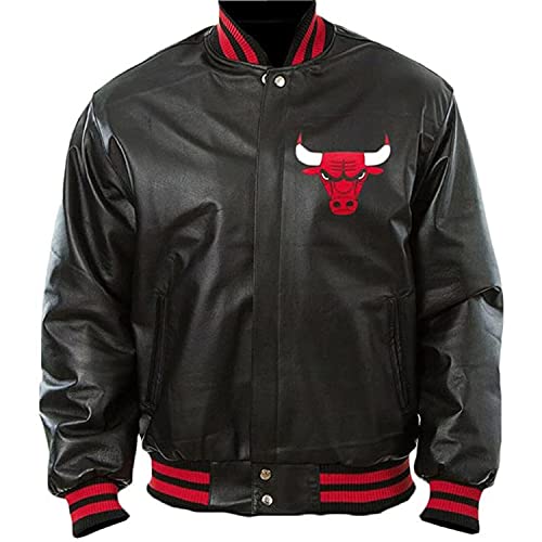 Jildish Men’s Chicago Vintage Bomber Wool & Faux Leather Jacket. Letterman Baseball Varsity Black And Red Bull Jacket (As1, Alpha, 3X_L, Regular, Regular, Faux Leather, 3Xl) #TOP1