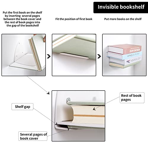 Bazasax Invisible Floating Bookshelves, Floating Bookshelf For Wall, Heavy Duty Book Organizer, Metal Rustproof Hanging Book Shelves, Wall Mounted Book Shelf For Bedroom Bathroom Kitchen #TOP2