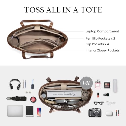 Image of befen Vintage Genuine Leather Work Tote Bag for Women, Tote Bag with Zipper