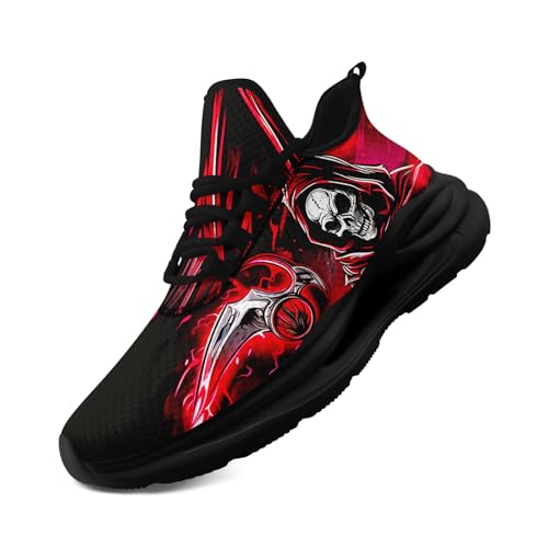 Men's Funky Graffiti Sneakers Splash Mesh Athletic Tennis Shoes with Skull Artwork Lightweight Casual Halloween Running Shoes