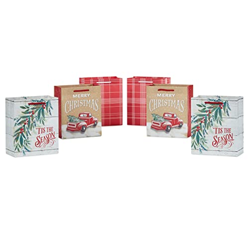 Hallmark 6" Small Rustic Christmas Gift Bag Bundle (6 Bags: