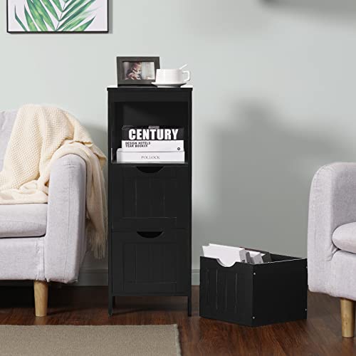 Reettic Narrow Bathroom Storage Cabinet With 3 Removable Drawers, Diy, Free Standing Side Storage Organizer For Bedroom, Living Room, Entryway, 11.8" L X 11.8" W X 35" H, Black Bysg102B #TOP2