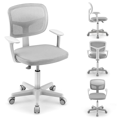 LIFEZEAL - Silla de oficina infantil giratoria, silla de oficina infantil ajustable en altura, sillón niño niña ergonómica con ruedas, 3-10 años, carga 150 kg (gris)