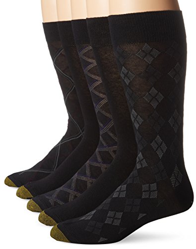 Gold toe men's diagonal plaid crew socks, 5-pairs, black, large…