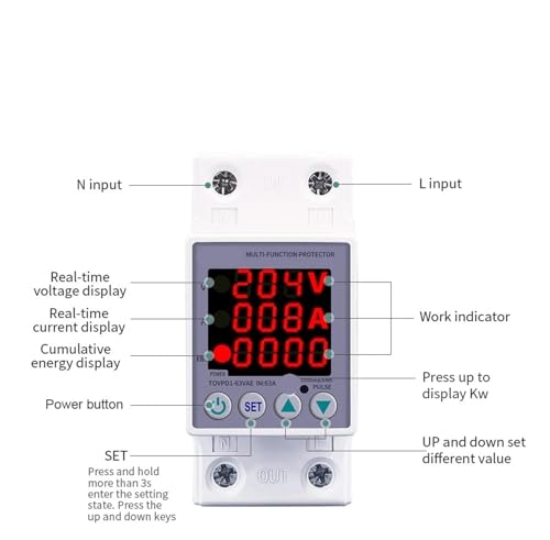 Relé protector de voltaje ajustable 110V protector de corriente digital riel DIN L N 4