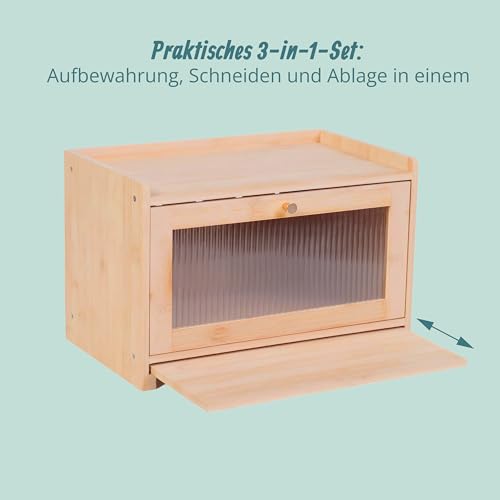 Relaxdays Brotkasten, Bambus, Schneidebrett, Ablage, Luftlöcher, Sichtfenster, HxBxT: 26 x 40 x 25 cm, Brotbox, Natur