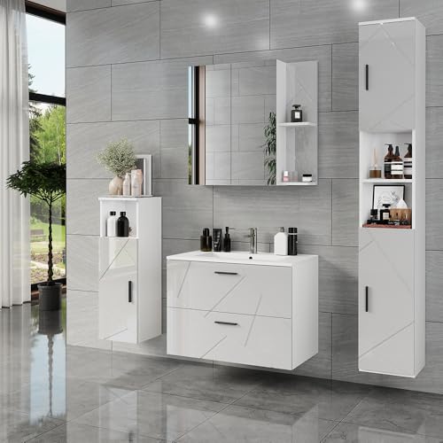 Vicco Set Di Mobili Da Bagno Bianco/Bianco Lucido 5 Parti - 6