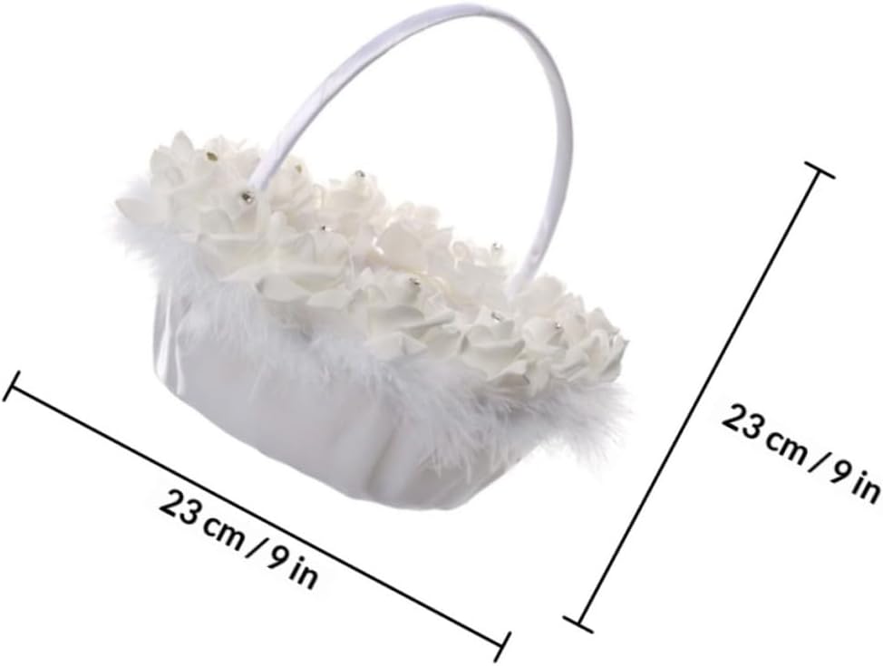 ULTECHNOVO Wedding Ceremony Flower Basket for Bride, White Delicate Handheld Container, Flower Girl Basket for Wedding Decor and Ceremony Supplies
