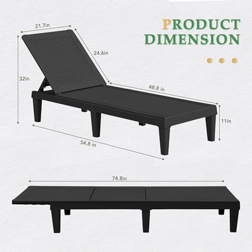 image for JUMMICO Patio Chaise Lounge Chair Set of 2 Outdoor PE Waterproof Adjus
