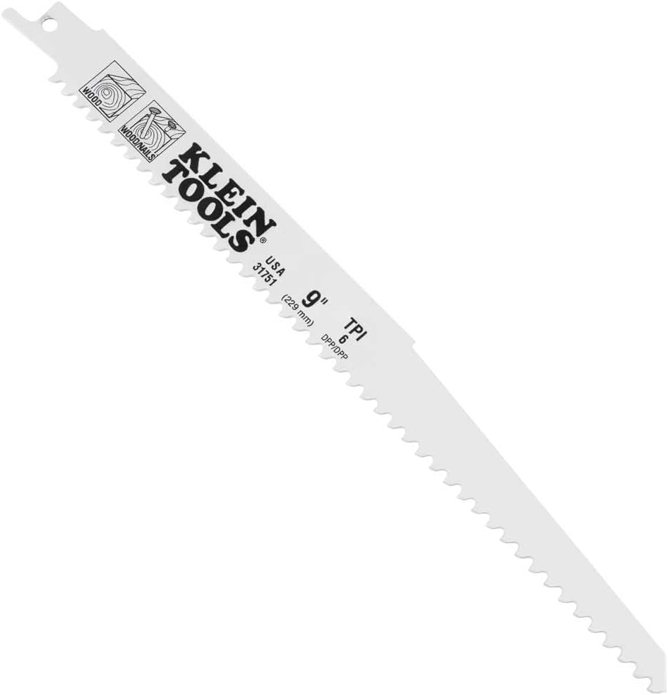Klein Tools 31751 Reciprocating Saw Blades, 6 TPI, 9-Inch, 5-Pack, Made in USA