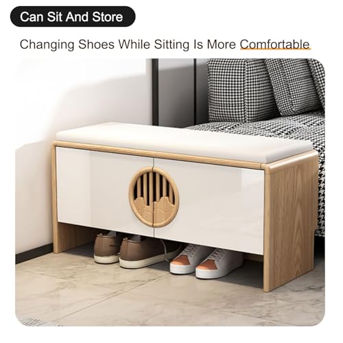 Banc à chaussures en bois avec coussin en cuir confortable pour entrée