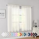 Simplebrand Ivory Short Sheer Curtains 45 Inch Length for Small Windows, Rod Pocket 2 Panels Set Solid Voile Drapes Window Sheer Curtains for Bedroom Bathroom Kids Room Kitchen, 42x45 Inch, Ivory