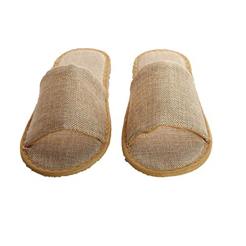 Tiger007 10 Pair Featured Cotton and Linen Disposable Spa Hotel Slippers,Non-Slip Slippers for Hotel, Home, Guest Use,Train,Travel Use (10 Pair Open Toe) Light Beige