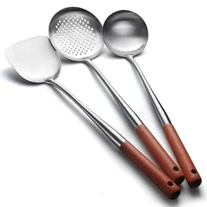 AOOSY 3-teiliges Wok-Pfannenwender und Schöpflöffel Set