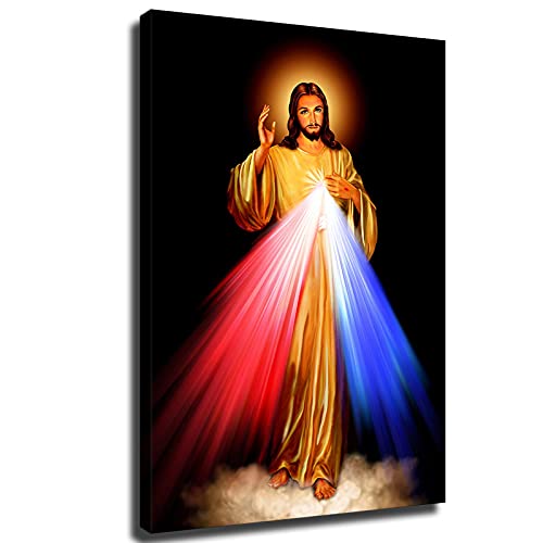 Divine Mercy Jesus Christ Poster A Print Roman Catholic Pictures Images Sacred Heart Of Jesus Painting Religious Christian Holy Wall Art Decor For Home (24×36Inch-Framed) #TOP3