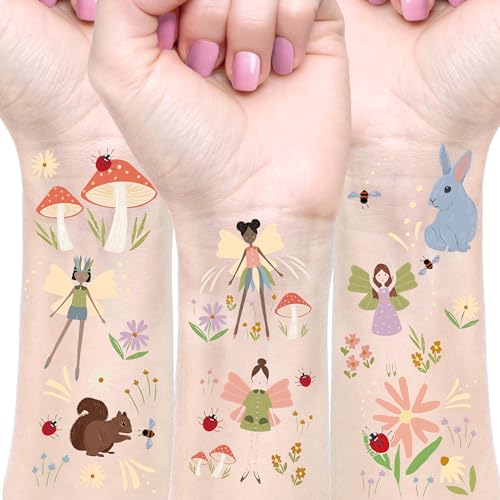 Cheerland 108 pcs Woodland Fairy Temporary Tattoo Stickers for Girls Woodland Animal Party Decorations Garden Fairies Party Remo