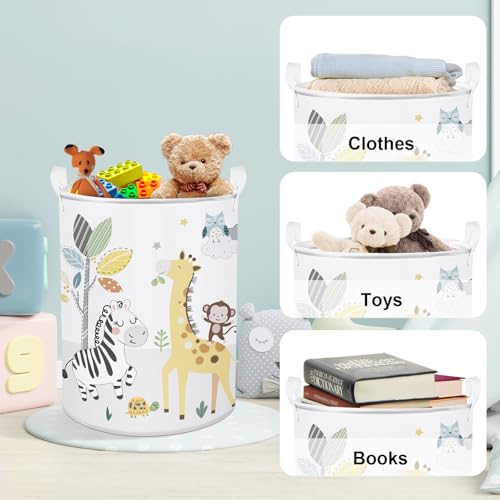 Miniatura 5 de Clastyle 45l Cesta Ropa Sucia Animales Dibujos Elefante Zorro León Nubes Cestos Almacenaje Juguetes Blanco Plegable Redonda Para Habitación Infantil, 36x45 Cm