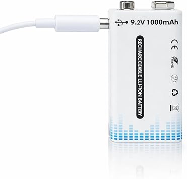 D&M 1-Pack Rechargeable 9 Volt Battery - 1000mAh, LED Charge Indicator, 1000+ Charge Cycles, with USB-A to USB-C Charging Cable, Lithium 9v Battery for Smoke Detectors, Multimeters & More. 9 Volt