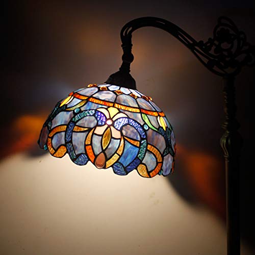 Werfactory Tiffany Floor Lamp Blue Purple Cloud Stained Glass Arched Lamp 12X18X64 Inches Gooseneck Adjustable Corner Standing Reading Light Decor Bedroom Living Room S558 Series #TOP4