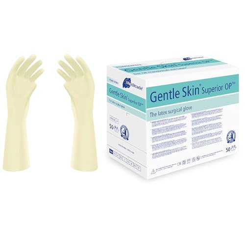 Meditrade Gentle Skin Superior OP - Guantes quirúrgicos - Látex, sin polvo, estériles, desechables - EPP para cirugía y examen médico - Natural - Tamaño 6.5-50 pares