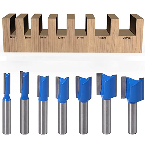 KONDAJI 7 Stück 8mm Schaft Nutfräser Rillenmeißel Bits Gerades Router Bits Fräser Holzfräser Oberfräser Set Holzbearbeitungswerkzeuge Cover