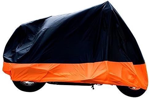 InsReve All Season Black Waterproof Sun Motorcycle Cover Bike Cover Anti UV and Dust for 104 Inch Motorcycles Honda Yamaha Suzuki Harley Davidson Street Glide Touring, XX Large, Black and Orange