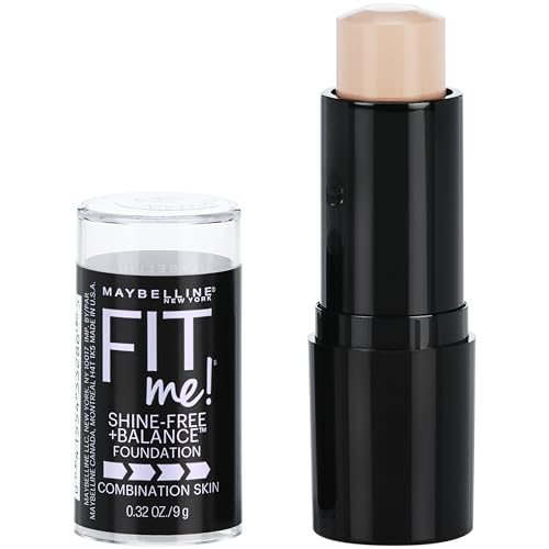 Maybelline Fit Me Shine-Free + Balance Foundation Stick, Multi-Use Face Makeup and Contour Stick For Natural, Matte Coverage, Porcelain, 1 Count