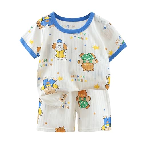 Toddler Boys Girls Soft Cotton 𝐏a𝐣amas Baby Cute Cartoon Print 𝐒lee𝐩wear 2-Piece 𝐋oun𝐠ewear Short (Blue, 12-18 Months)