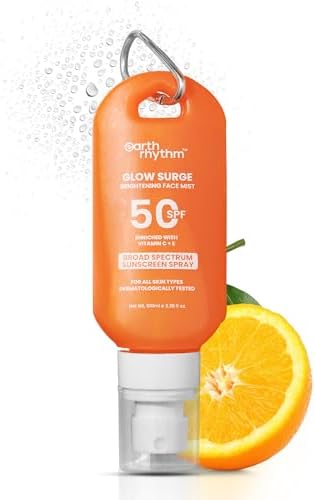 Earth Rhythm Glow Surge Vitamin C & E Brightening Sunscreen Spray SPF 50, No Parabens & No Oxybenzone