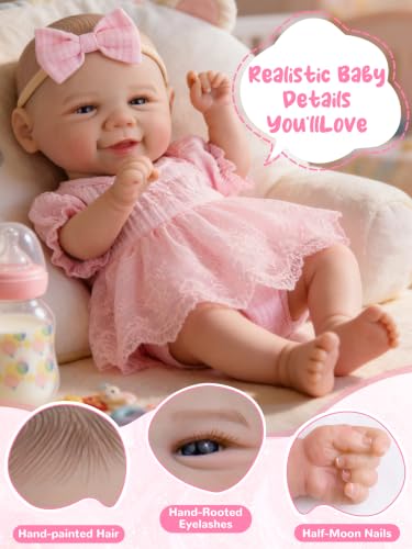 Image of EKOKIZ Realistic Reborn Baby Doll, 20-Inch Lifelike Weighted Newborn Girl, Soft Cloth Body & Poseable Limbs, Toy Gift Companion for Kids Age 3+