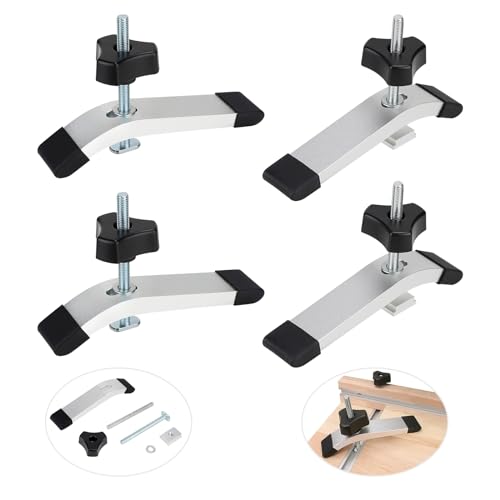 SWAWIS 4 Stück Niederhalter T-Track, T Nut Schiene Splint, Aluminiumlegierung T-Track Halteklammer Set, Schienenklemm Schnellspannklemmen für Werkzeug zur Holzbearbeitung