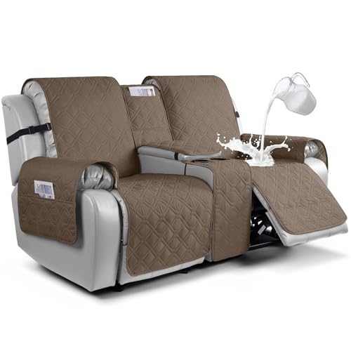Image of VANSOFY Loveseat Recliner Cover with Console 100% Waterproof Sofa Slipcovers Non-Slip Reclining Couch Cover Split Sofa Covers Furniture Protector for Pets, Dogs(Brown)