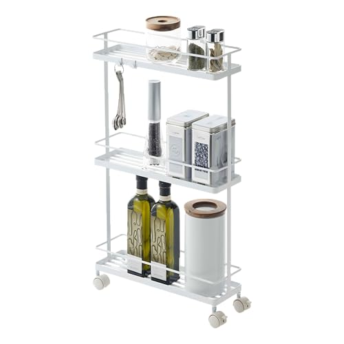YAMAZAKI Home Tower Rolling Kitchen Island Three Tier Metal Storage Cart - Portable Organizer Shelves Utility Cart, 26