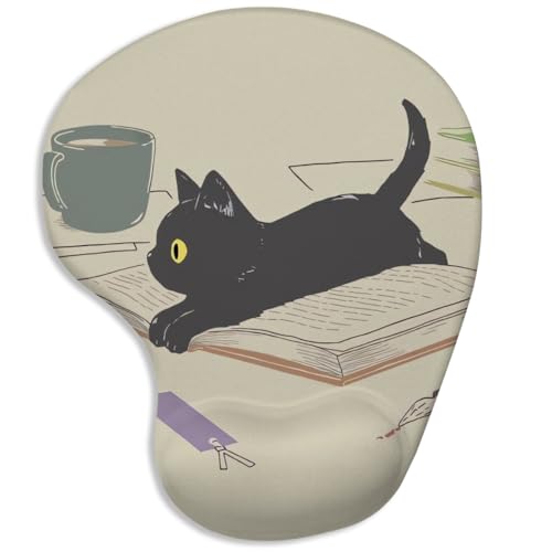 MIOOKISS Funny Cat Mouse Pad, Cute Black Cat Mouse Pads with Non-Slip PU Ergonomic Mouse Pad with Wrist Support Computer Mouse Mat Base for Home Office Laptop Desk Accessories