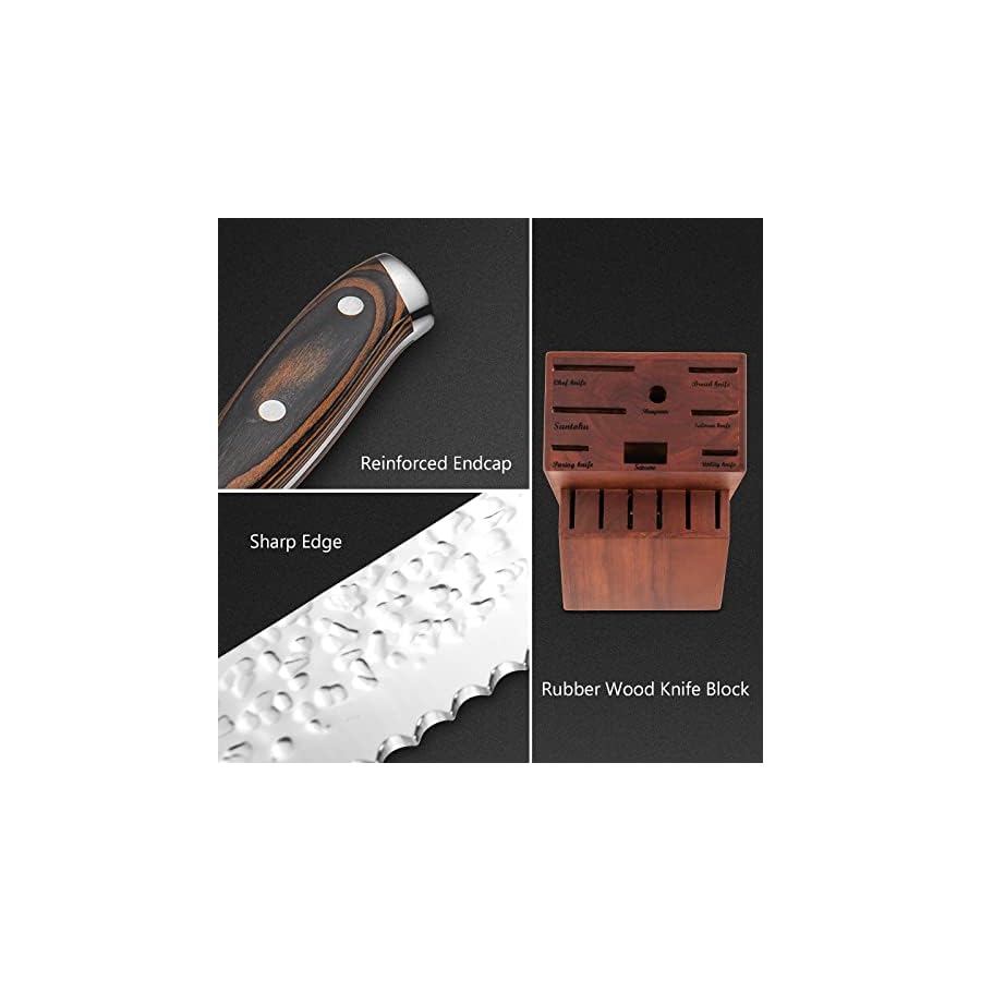 COSTWAY-Kitchen-Knife-Sets-Full-Tang-Knife-Set-w-Block-Sharpener-Kitchen-Shears-Includes-Chef-Knife-Bread-Knife-Santuku-Knife-Utility-Knife-Paring-Knife-6-Steak-Knives-15-Pieces-Brown COSTWAY Kitchen Knife Set, Full Tang Knife Set with Block, Sharpener & Kitchen Shears, Includes Chef Knife, Bread Knife, Santoku Knife, Utility Knife, Paring Knife, 6 Steak Knives (15-Pieces, Brown)