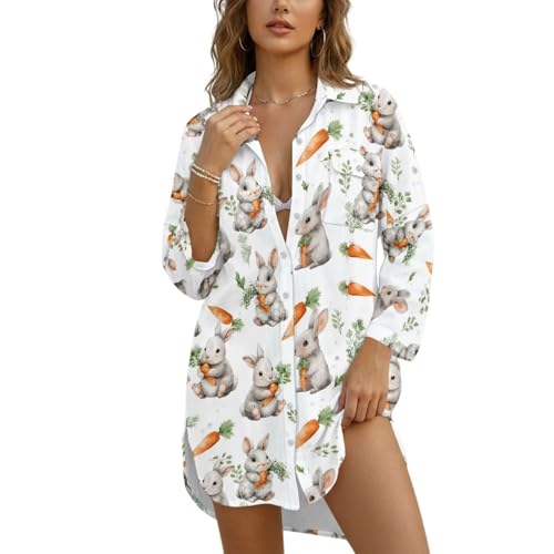 Camisa de longitud media y salida de baño ligera para mujer con botones frontales