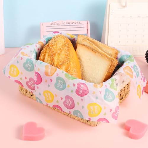 150 Sheets Valentine’s Day Conversation Heart Wax Paper Sheets for Food Deli, 9.8 x 8.3 inch Pastel Heart Greaseproof Deli Paper for Sandwich Picnic Basket Liner Valentines Party Supplies