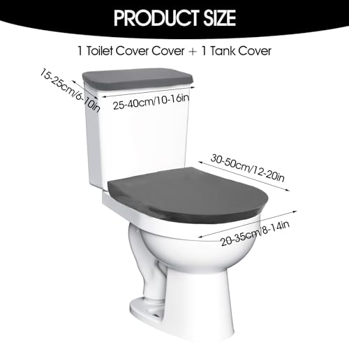 Tyqour Grey Toilet Lid Cover and Toilet Tank Cover Set, Grey Toilet Seat Cover with Elastic Bottom, Universal Toilet Cover Set for Bathroom Decor Accessories - Thumbnail 3