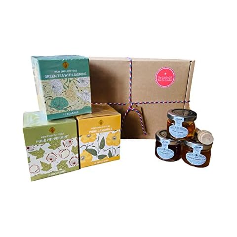 Herbal Tea Gift Small Hamper - Green Tea, Chamomile and Peppermint idividually wrapped teabags plus English Jam, Honey and Marmalade! Caffeine free and vegetarian! (Detox) Cover