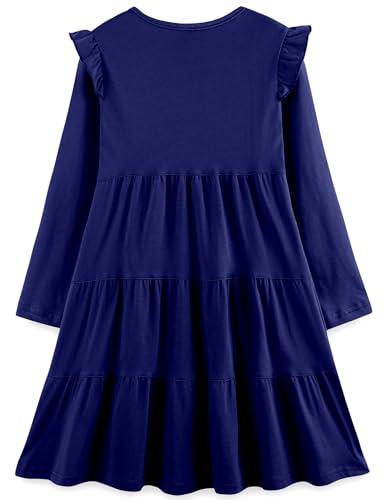 image for Bumeex Toddler Girl Fall Dress Christmas Navy Long Sleeve Cotton Casua