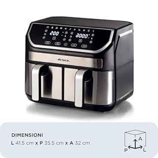 Ariete 4625 Friggitrice ad aria 9L, 2100W, Capacità 9L, Doppio cestello, Capacità di cottura 3,6kg, 11 programmi preimpostati, Funzione Max Crisp, Temperatura fino a 200°C, Antiaderente, Silver