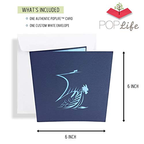 Poplife Norse Viking Ship 3D Pop Up Card For All Occasions - Happy Anniversary Pop Up Father's Day Card, Pop Up Birthday Card For Men, Retirement Card - For Dad, For Husband, For Son, For Grandpa #TOP5