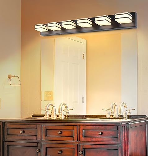 3 Color Temperature Dimmable Vanity Lights for Bathroom Black 6 Light Bathroom Vanity Light Fixtures Acrylic Stainless Steel Square Shade Light Fixtures for Bathroom Above Mirror, ETL Certificated by GOODATE - Image 8